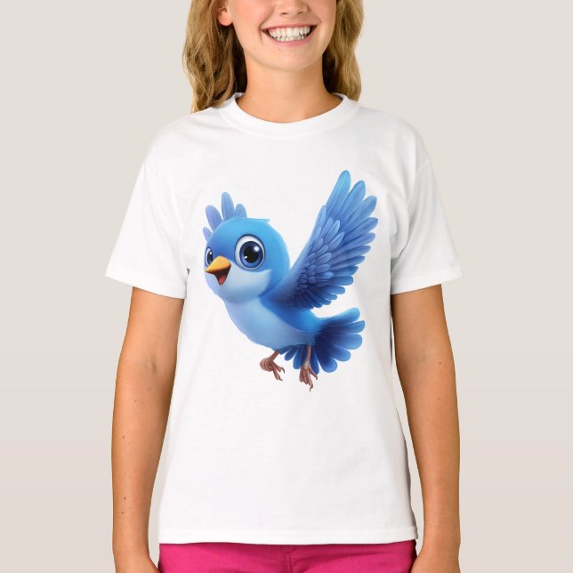 Flying Blue Bird – Flappy Cartoon Character Kids  T-Shirt (Front)