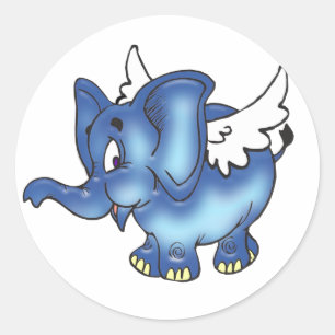 Flying Blue Elephant Classic Round Sticker