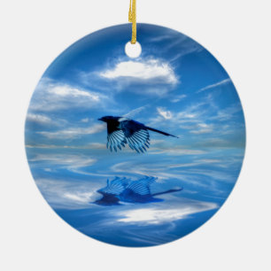 Flying Blue Magpie & Reflected Sky Ceramic Tree Decoration