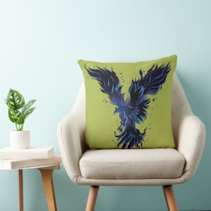 Flying Blue Phoenix Bird Graphic Cushion