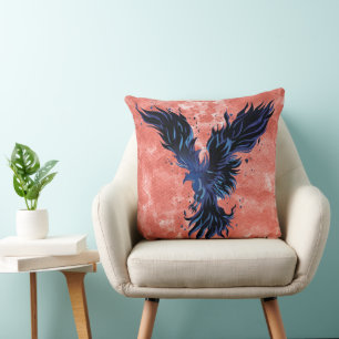 Flying Blue Phoenix Bird Graphic Cushion