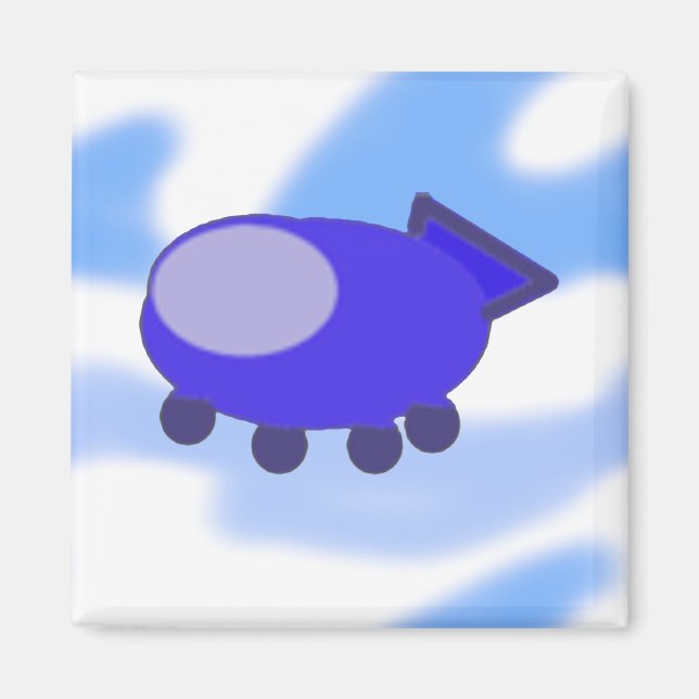 Flying Blue Spaceship Magnet (Front)