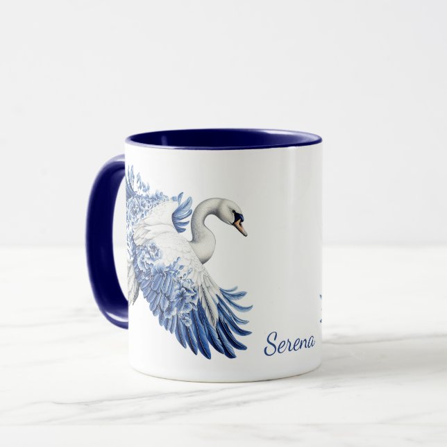 Flying Blue Swan Floral Monogram Mug (Front Left)