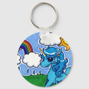 Flying Blue Unicorn with rainbow Key Ring