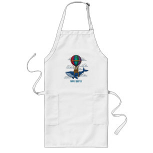 Flying Blue Whale with Hot Air Balloon Long Apron