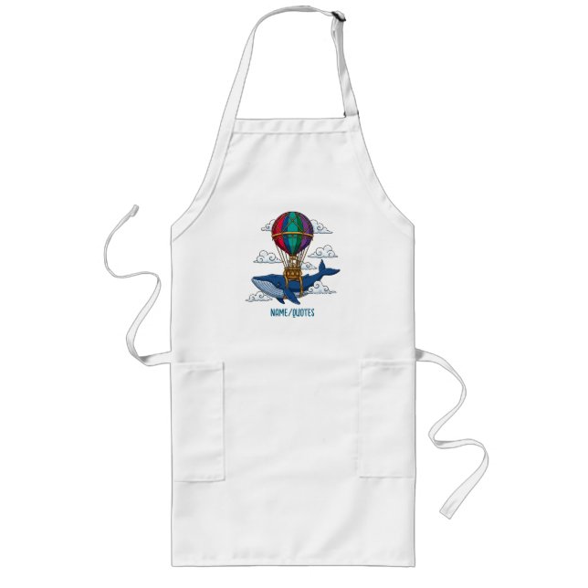 Flying Blue Whale with Hot Air Balloon Long Apron (Front)
