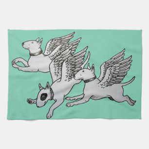 Flying Bull Terriers Tea Towel