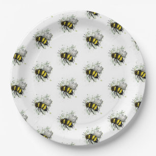 Flying Bumble BEE, Freehand Digital Drawing Insect Paper Plate