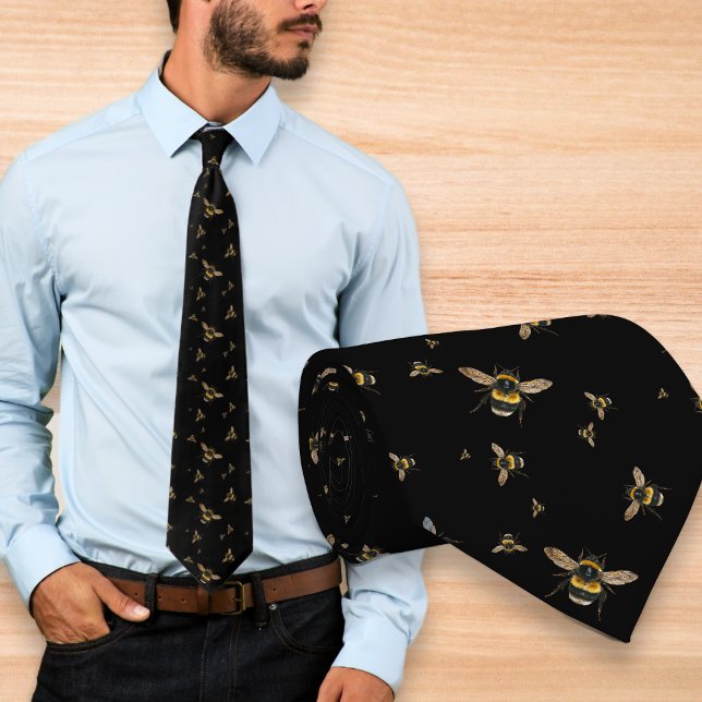 Flying Bumblebees Pattern Black Tie (Creator Uploaded)