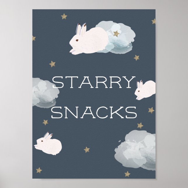 Flying Bunny Baby Shower Starry Snacks Sign (Front)