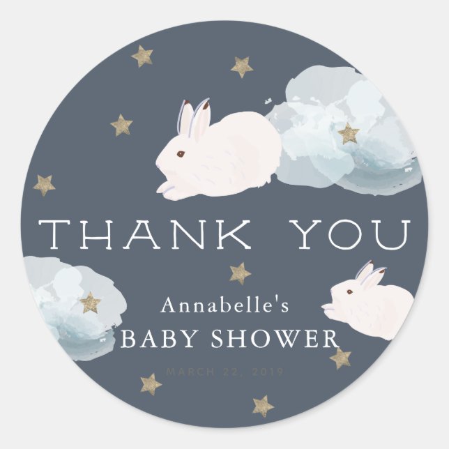 Flying Bunny Baby Shower Thank You Sticker (Front)