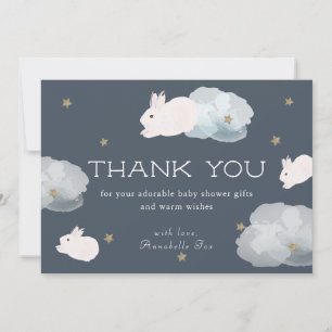 Flying Bunny Star & Cloud Navy Blue Thank You Card