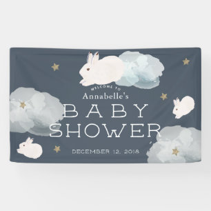 Flying Bunny Stars Clouds Baby Shower Banner