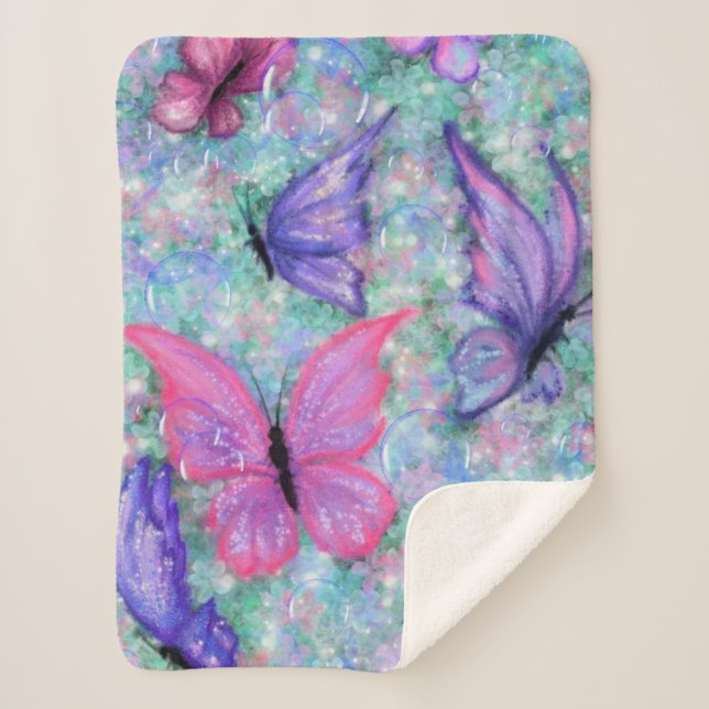 Flying Butterflies Baby Sherpa Blanket (Front)
