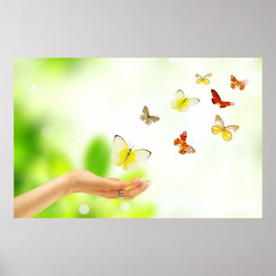 Flying butterflies from healing & loving hand poster