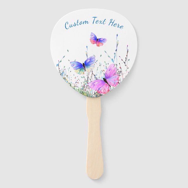 Flying Butterflies Hand Fans with Custom Text (Front)