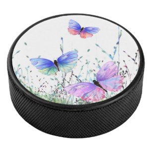 Flying Butterflies Hockey Puck