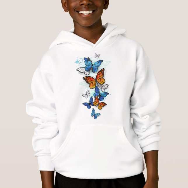 Flying Butterflies Morpho and Monarch (Front)