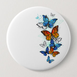 Flying Butterflies Morpho and Monarch 10 Cm Round Badge