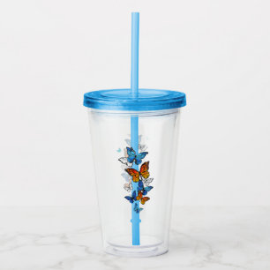 Flying Butterflies Morpho and Monarch Acrylic Tumbler