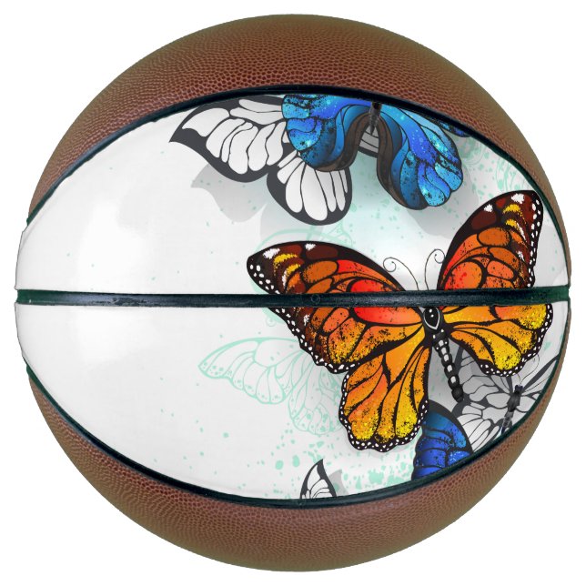Flying Butterflies Morpho and Monarch Basketball (Front)