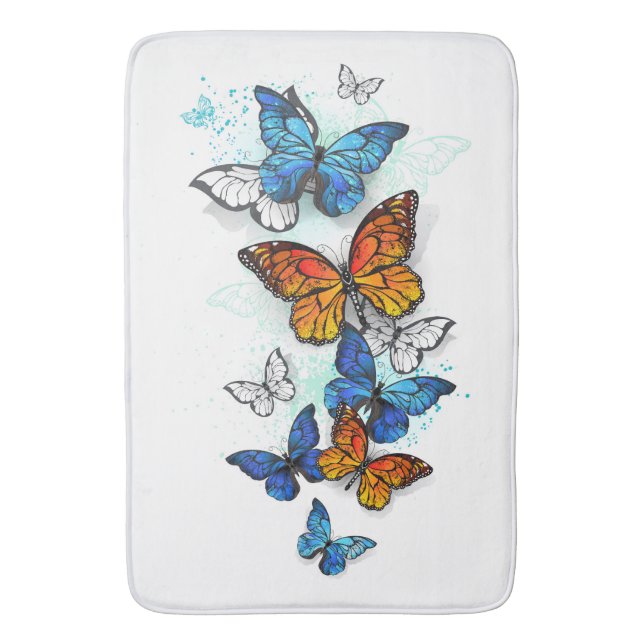 Flying Butterflies Morpho and Monarch Bath Mat (Front Vertical)