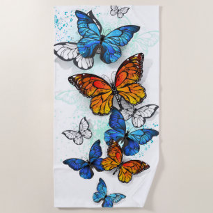 Flying Butterflies Morpho and Monarch Beach Towel