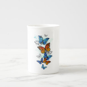 Flying Butterflies Morpho and Monarch Bone China Mug