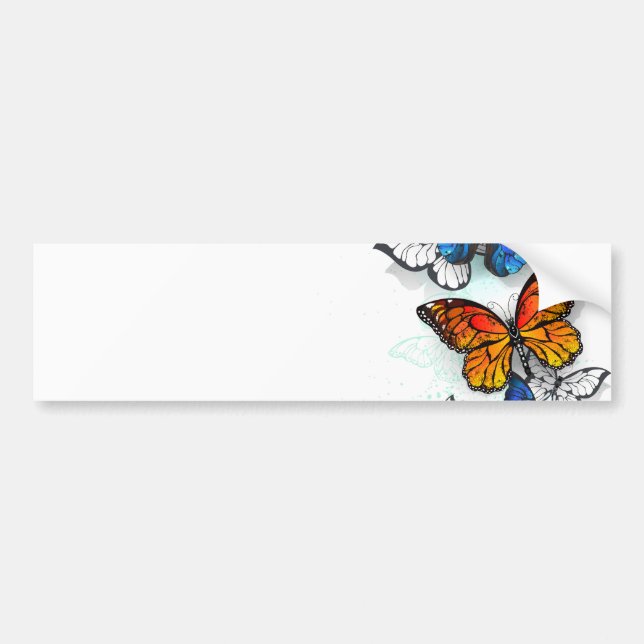 Flying Butterflies Morpho and Monarch Bumper Sticker (Front)