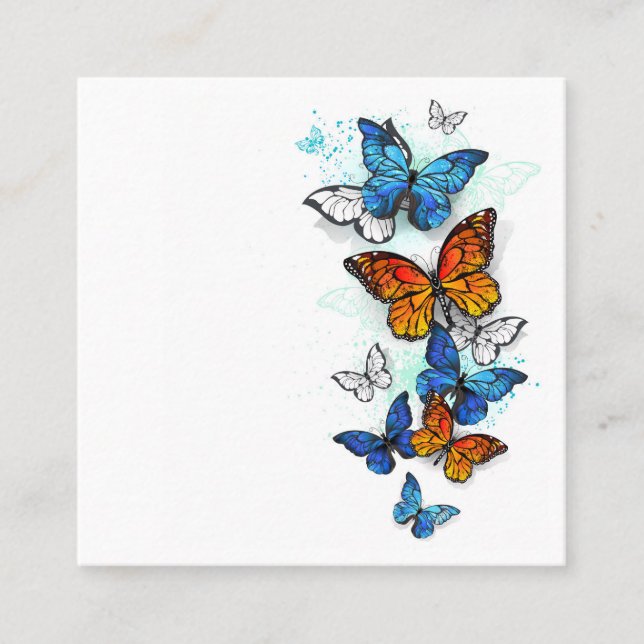 Flying Butterflies Morpho and Monarch Calling Card (Front)