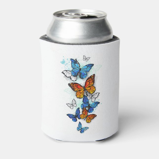 Flying Butterflies Morpho and Monarch Can Cooler (Can Back)