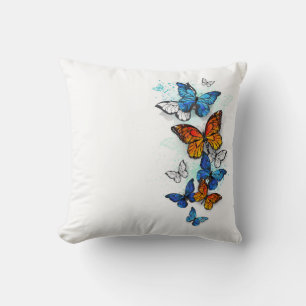Flying Butterflies Morpho and Monarch Cushion