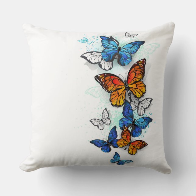 Flying Butterflies Morpho and Monarch Cushion (Front)