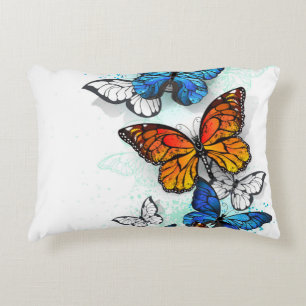 Flying Butterflies Morpho and Monarch Decorative Cushion