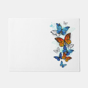 Flying Butterflies Morpho and Monarch Doormat
