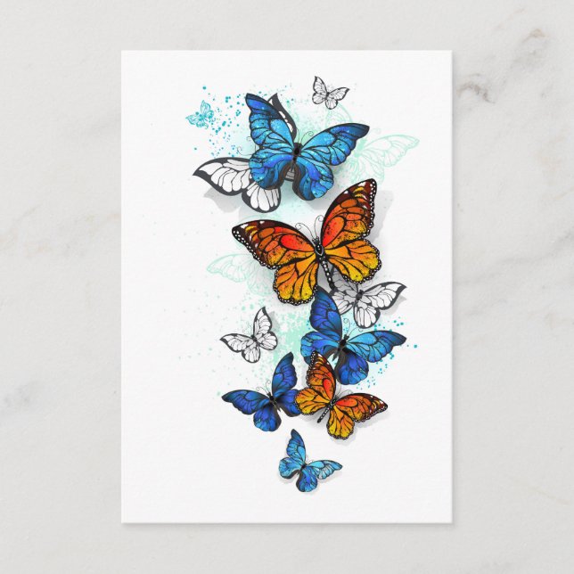 Flying Butterflies Morpho and Monarch Enclosure Card (Front)
