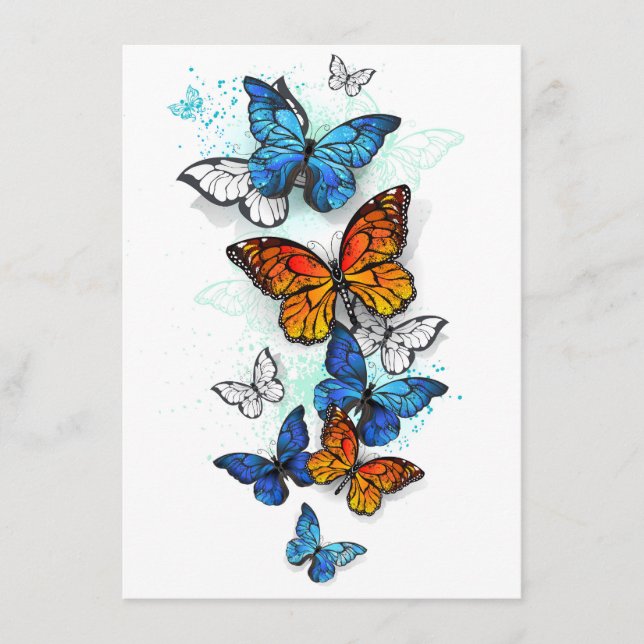 Flying Butterflies Morpho and Monarch Enclosure Card (Front)
