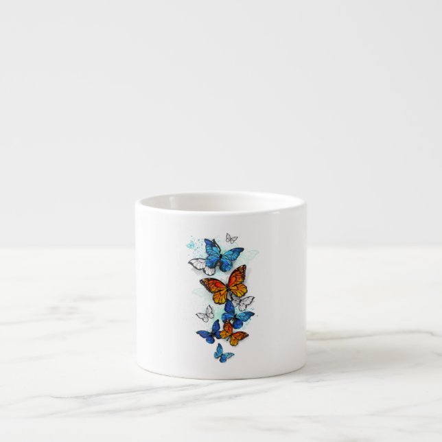 Flying Butterflies Morpho and Monarch Espresso Cup (Front)