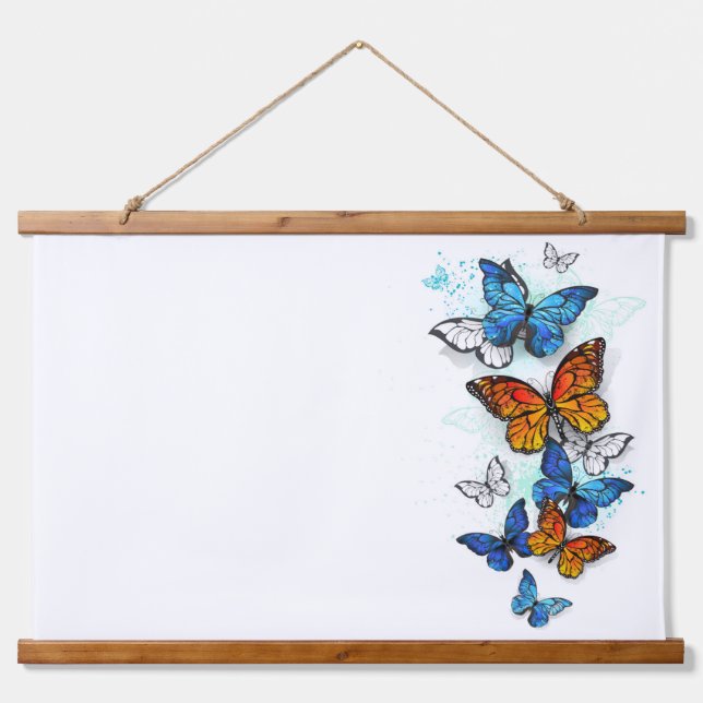 Flying Butterflies Morpho and Monarch Hanging Tapestry (Front)