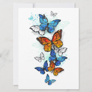 Flying Butterflies Morpho and Monarch Holiday Card