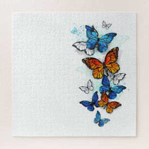 Flying Butterflies Morpho and Monarch Jigsaw Puzzle