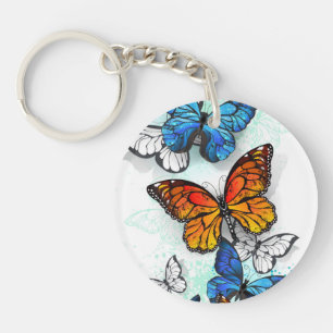 Flying Butterflies Morpho and Monarch Key Ring