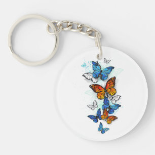 Flying Butterflies Morpho and Monarch Key Ring