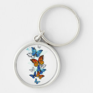 Flying Butterflies Morpho and Monarch Key Ring