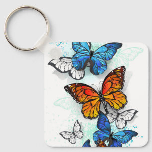 Flying Butterflies Morpho and Monarch Key Ring