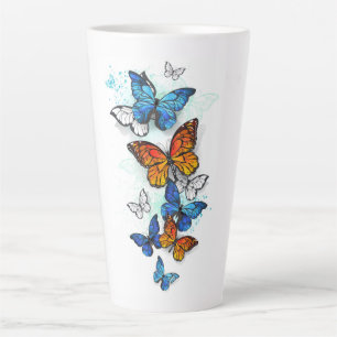 Flying Butterflies Morpho and Monarch Latte Mug