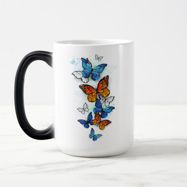 Flying Butterflies Morpho and Monarch Magic Mug (Left)