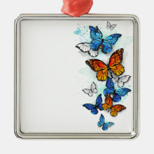 Flying Butterflies Morpho and Monarch Metal Tree Decoration