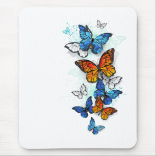 Flying Butterflies Morpho and Monarch Mouse Mat