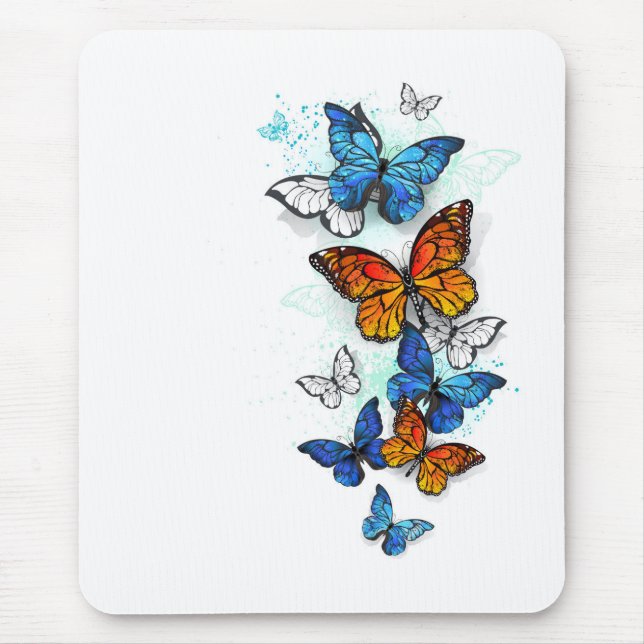 Flying Butterflies Morpho and Monarch Mouse Mat (Front)